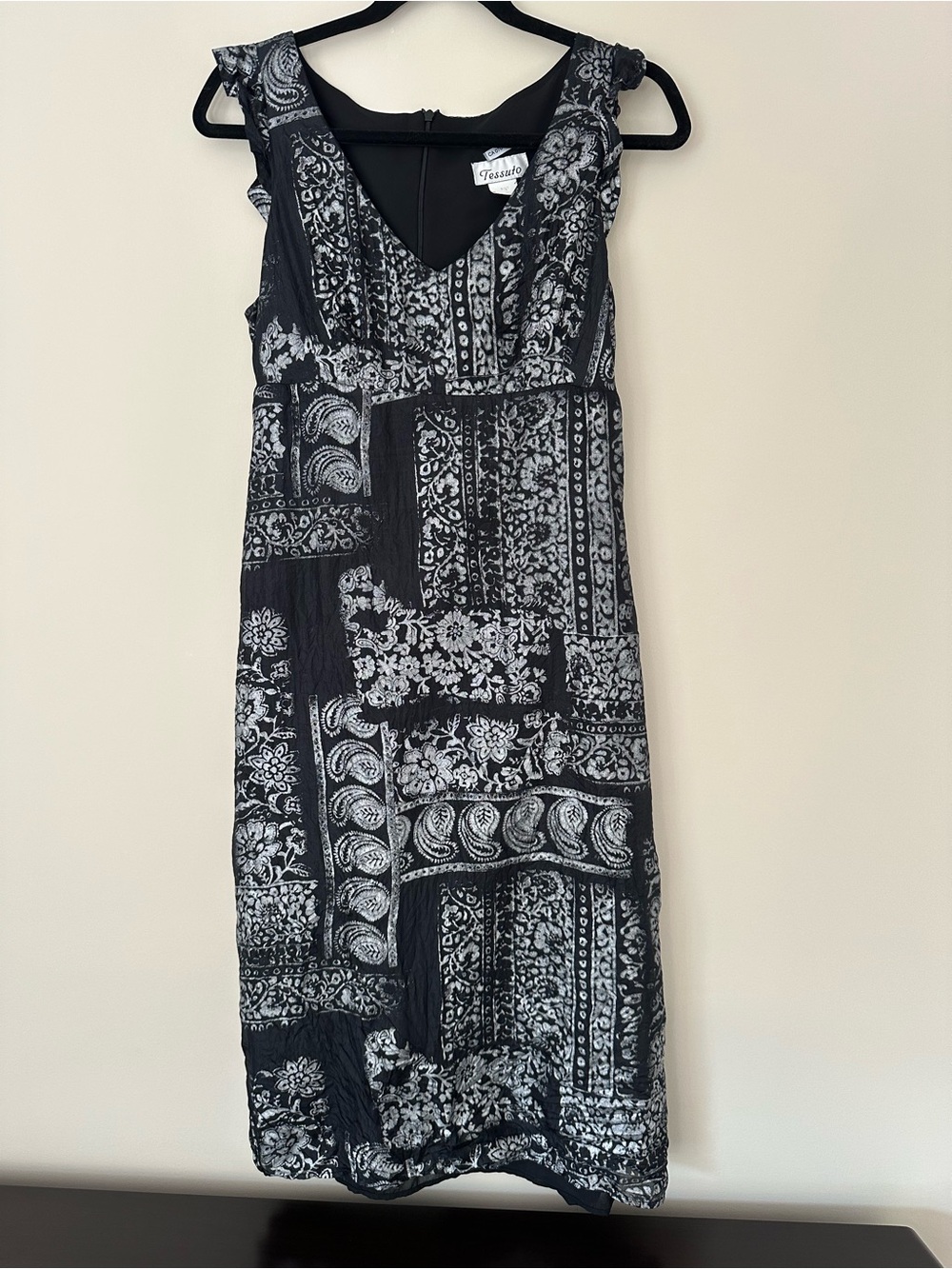 Vintage Tessuto Black & White Patchwork Midi Dress 10 y2k Whimsigoth